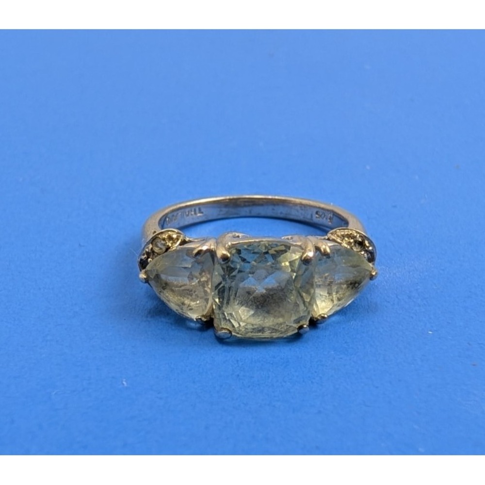 Vintage Sterling Silver 925 Cubic Zirconia Three Stone Ring Thailand Size 7